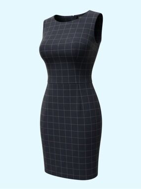 Ann Taylor Black Sheath Dress with Gray Windowpane
